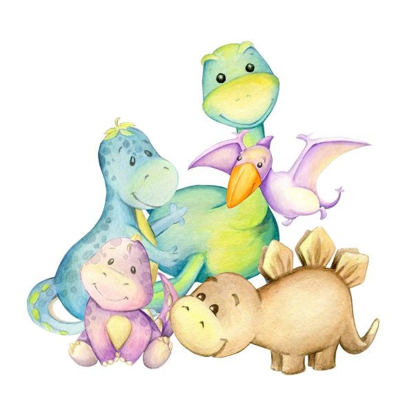 Watercolor Cartoon Dino Family Portrait Fabric Panel Online Hot Sale