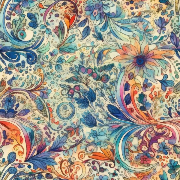 Wild Watercolor Paisleys Pattern #3 Fabric For Sale